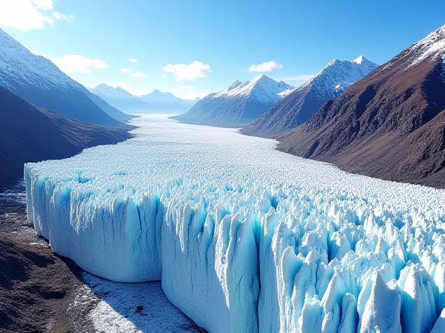 アンデス山脈の雄大な氷河と青い空